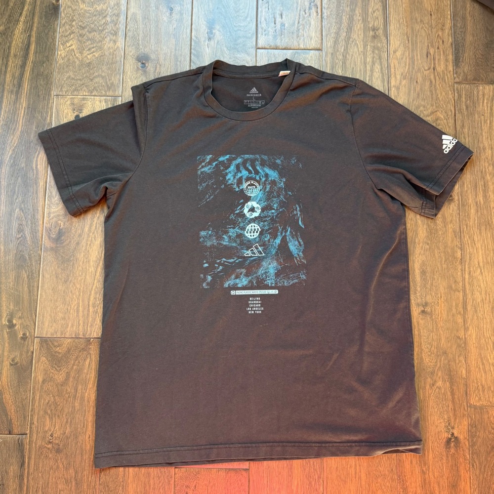 Adidas T-Shirt Men Large Black Excellent Primegreen Aeroready Graphic GK3460